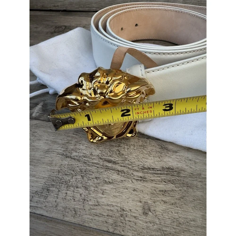 Versace Medusa Biggie 3D Gold Buckle White Leather Belt Size 115/46 w/ Dust Bag
